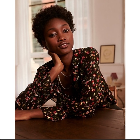 NWT J.CREW Ruffleneck top in midnight vintage floral Size M Item BD800 - Picture 3 of 5